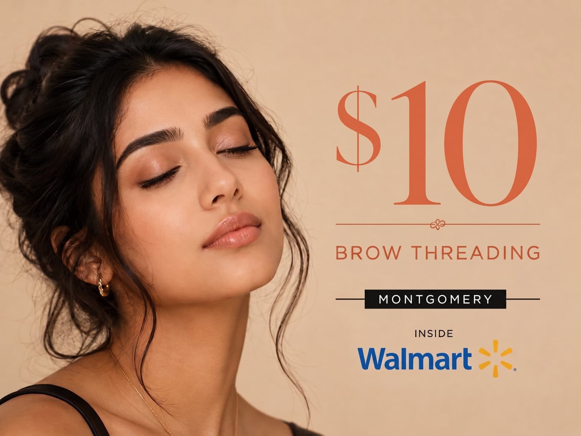 Woman with flawless brows and lashes looking confidently into a mirror